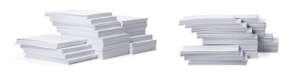 Stacked sheets of paper on white background, banner design