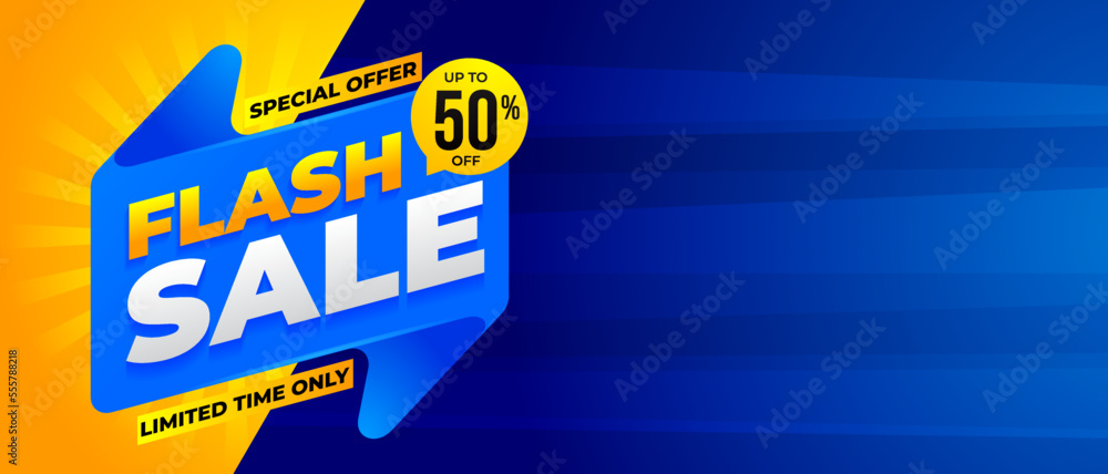 Wall mural Flash sale banner vector illustration, template design of special offer discount for media promotion and social media post