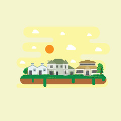 Flat design village illustration with premium quality stock vector