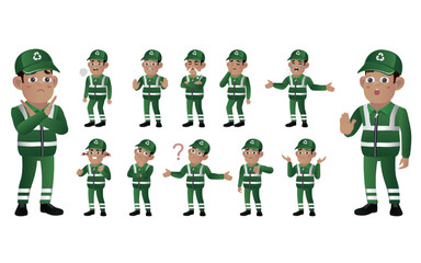 Set of street cleaner with different emotion
