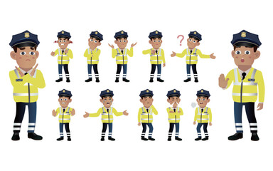 Set of policeman with different emotion