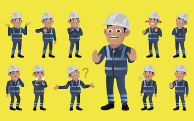 Set of worker with different emotion