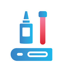 Obraz premium Antibodies flask colorful icon. Sticker for social networks and messengers. Set for research and experiments, drug development in laboratory. Blood check kit. Cartoon flat vector illustration