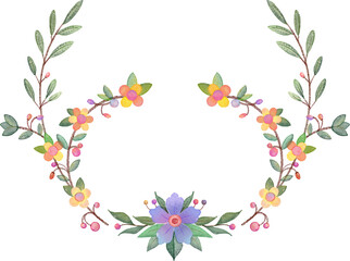 Hand drawn watercolor gentle floral wreath, Cute hand drawn floral wreath watercolor clipart