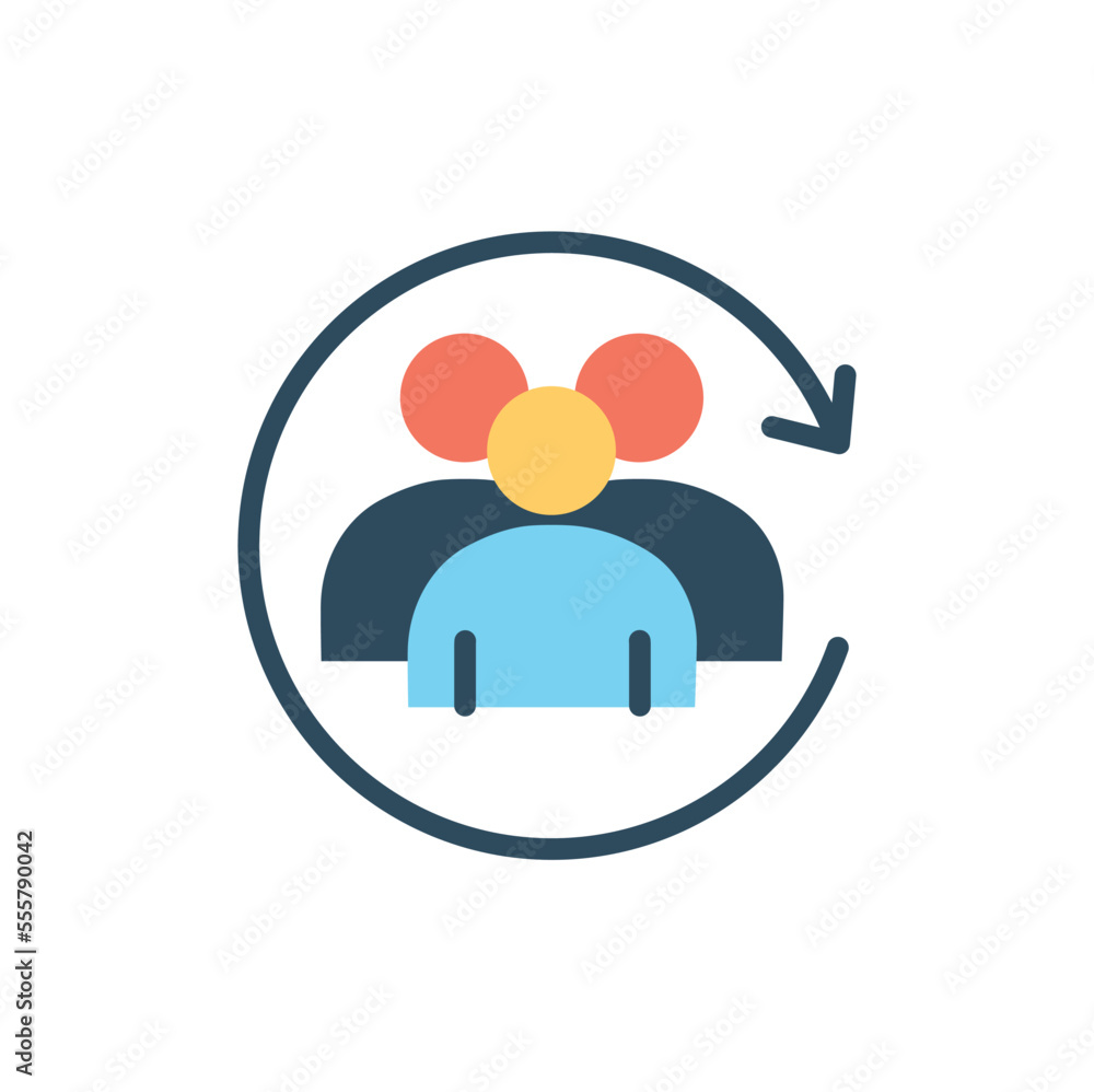 Poster team of analytics. three people in round arrow, icon and graphic element for website. interface for 