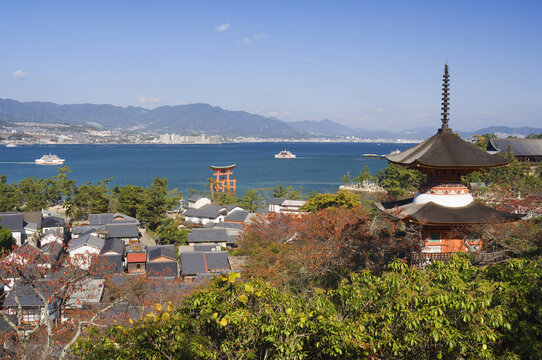 Hiroshima Bay, Torii Gate in the Distance, Miyajima, Honshu, Japan