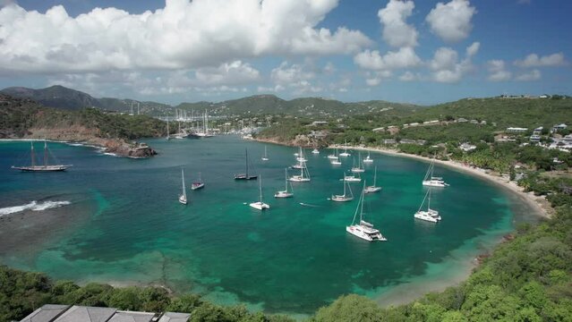 The drone aerial footage of Galleon Beach, Freeman's Bay and English Harbor in Antigua.