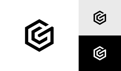 Letter GC or CG hexagon logo vector