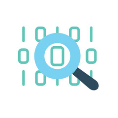 Magnifying glass icon. Working with information and statistics, data arrays. Graphic element for website. Interface for programs and applications, evaluation. Cartoon flat vector illustration