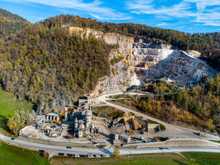 Stone quarry and supporting buildings aerial photo - obrazy, fototapety, plakaty
