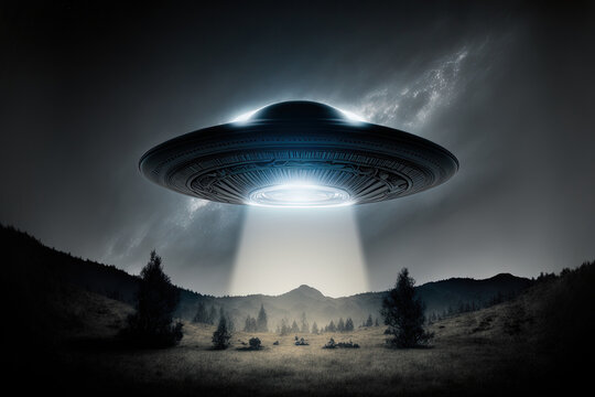 UFO emblem in an isolated scene. Generative AI