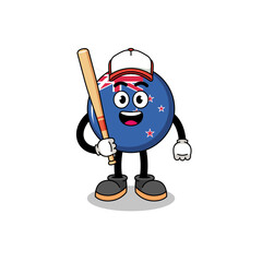 new zealand flag mascot cartoon as a baseball player