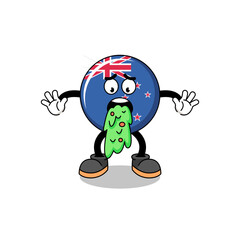 new zealand flag mascot cartoon vomiting