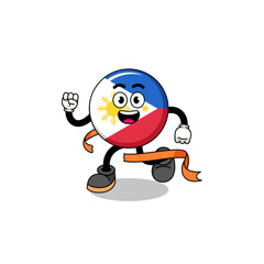 Mascot cartoon of philippines flag running on finish line