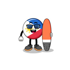 Mascot cartoon of philippines flag as a surfer