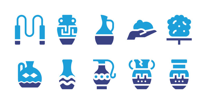 Pottery icon set. Duotone color. Vector illustration. Containing cutting, amphora, jug, clay, vase.
