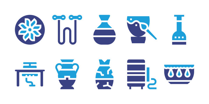 Pottery icon set. Duotone color. Vector illustration. Containing pottery, wire, vase, painting, oven.