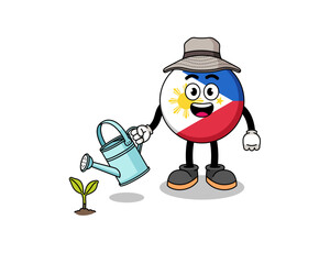 Illustration of philippines flag cartoon watering the plant