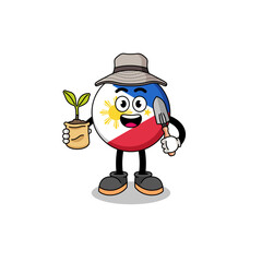 Illustration of philippines flag cartoon holding a plant seed