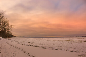 Beautiful winter landscape at the ravine Petrie Island, Ottawa river