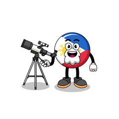 Illustration of philippines flag mascot as an astronomer