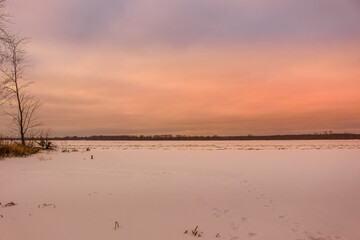 Beautiful winter landscape at the ravine Petrie Island, Ottawa river