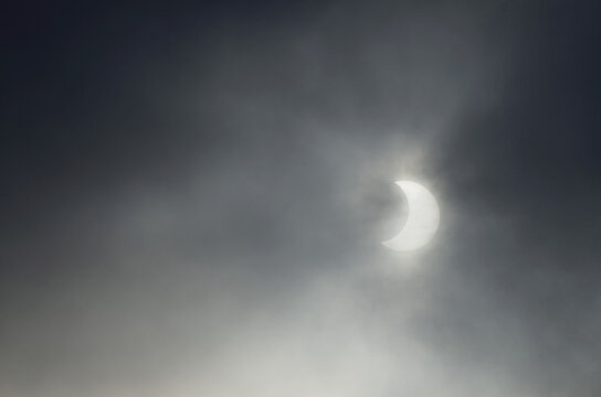 Partial Solar Eclipse, Near Albstadt, Swabian Alps, Baden-Wurttemberg, Germany