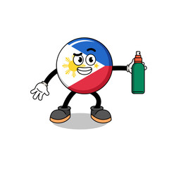 Fototapeta premium philippines flag illustration cartoon holding mosquito repellent