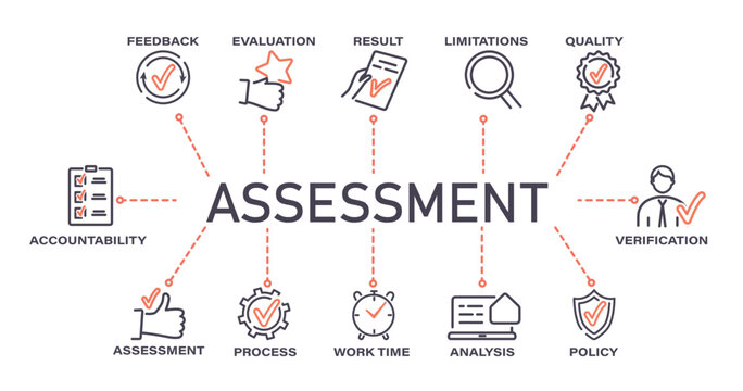 Accreditation icons set. Poster or banner for website. Assessment, efficient workflow and business processes. Analysis and verification. Cartoon flat vector illustrations isolated on white background