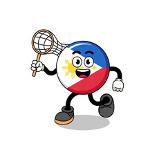 Cartoon of philippines flag catching a butterfly