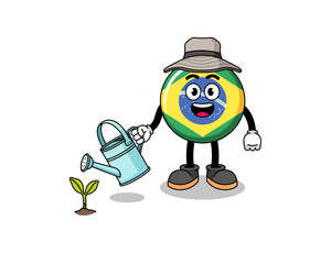 Illustration of brazil flag cartoon watering the plant