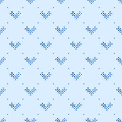 In this seamless pattern, a cross is designed in the same way as a heart shape cross stitch. Placed on a background of the same tone, it looks beautiful, warm and sweet.