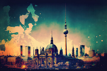 The Berlin skyline. Generative AI - obrazy, fototapety, plakaty