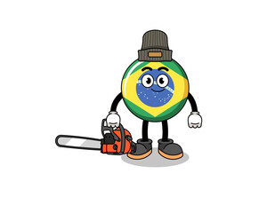 brazil flag illustration cartoon as a lumberjack