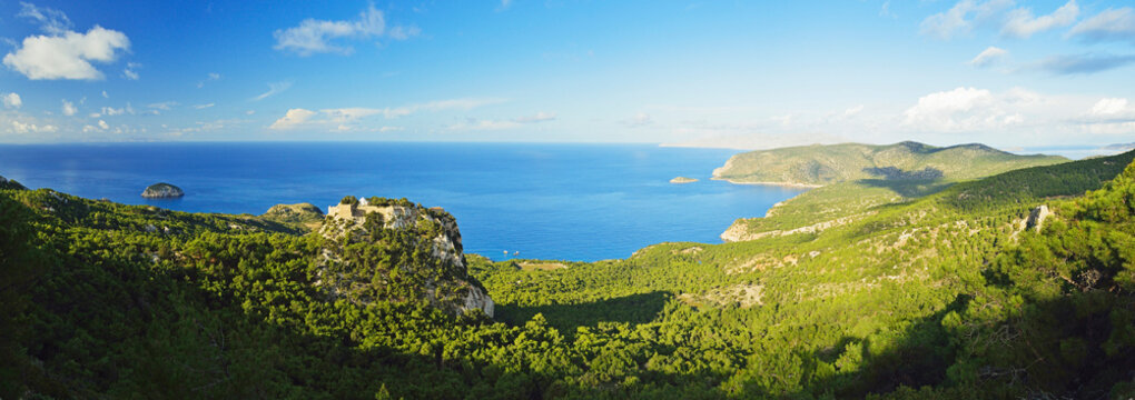 Monolithos Castle and Aegean Sea, Rhodes, Dodecanese, Aegean Sea, Greece, Europe