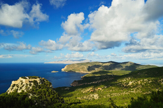 Monolithos Castle and Aegean Sea, Rhodes, Dodecanese, Aegean Sea, Greece, Europe
