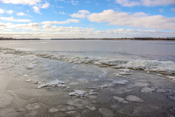 Beautiful winter landscape at the ravine Petrie Island, Ottawa river