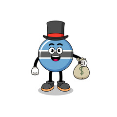 botswana mascot illustration rich man holding a money sack
