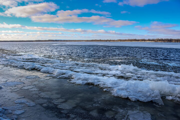 Beautiful winter landscape at the ravine Petrie Island, Ottawa river