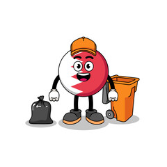 Illustration of bahrain flag cartoon as a garbage collector