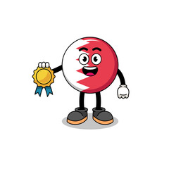 bahrain flag cartoon illustration with satisfaction guaranteed medal