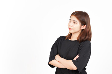 Fototapeta premium Folding arms serious face and looking side of Beautiful Asian Woman Isolated On White Background
