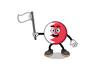 Cartoon Illustration of bahrain flag holding a white flag