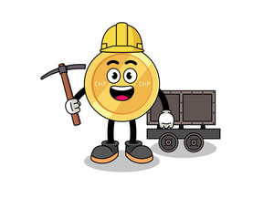 Mascot Illustration of swiss franc miner