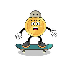 swiss franc mascot playing a skateboard