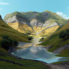 Fototapeta na wymiar Mountain River in the Mountains, AI Digital Illustration Art