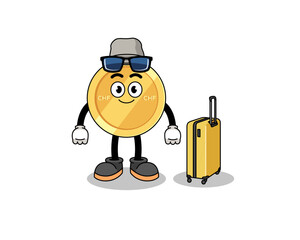 swiss franc mascot doing vacation