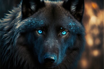 Black wolf with blue eyes, beautiful wild animal