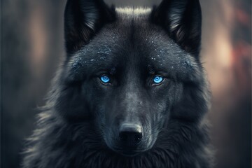 Black wolf with blue eyes, beautiful wild animal