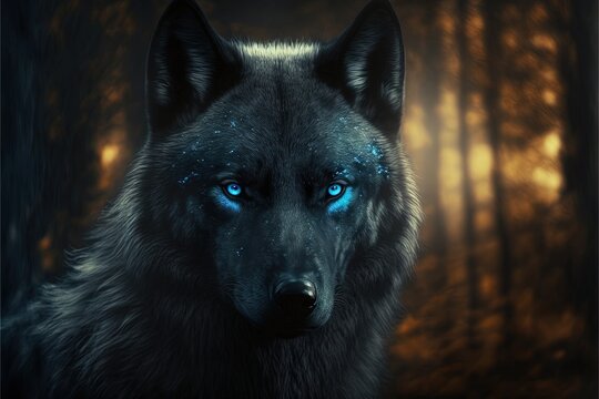 Black Wolf With Blue Eyes, Beautiful Wild Animal